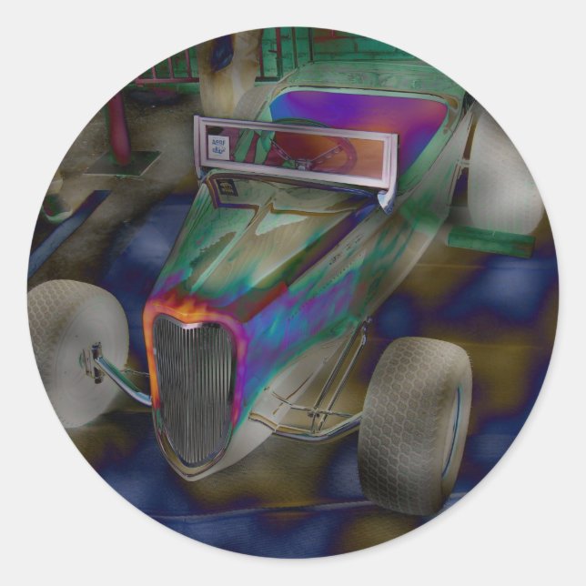 Psychadelic Antique Racing Car Classic Round Sticker (Front)