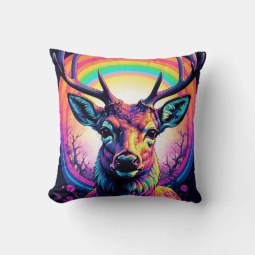 Psychadelic Deer Throw Pillow