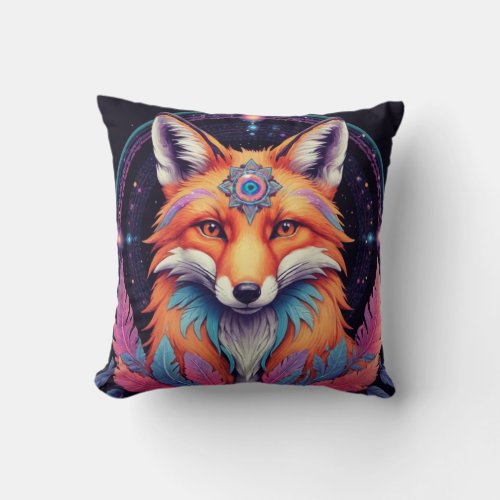 psychadelic Fox Throw Pillow