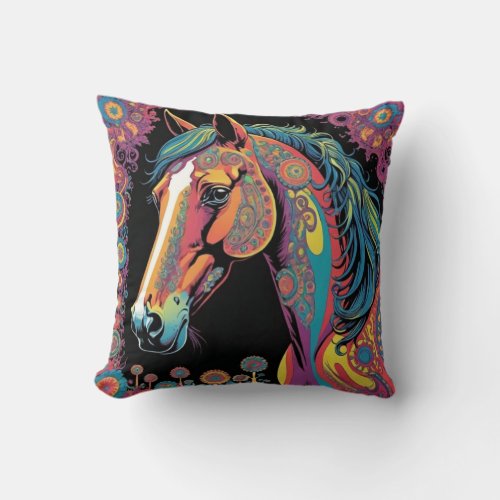 psychadelic horse throw pillow