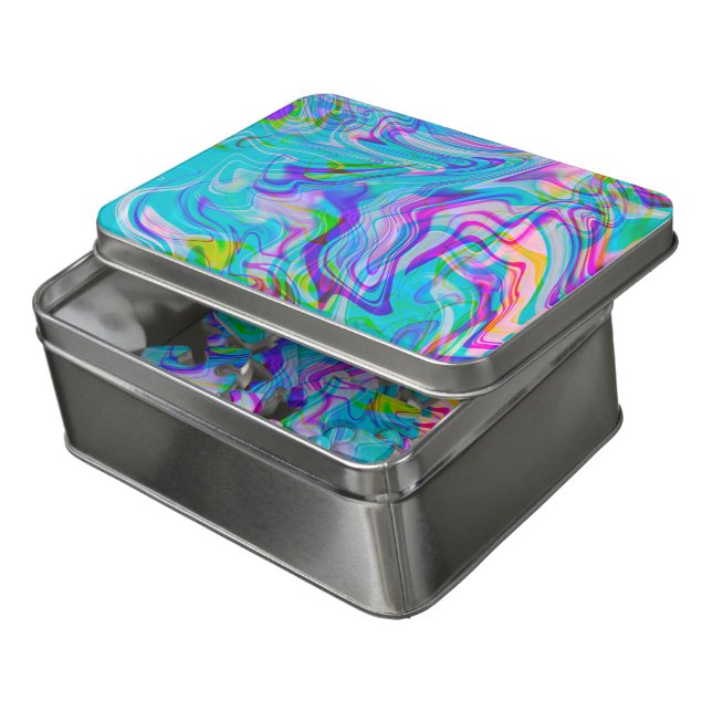 Psychadelic Liquid Colorful Abstract Pattern Blue Jigsaw Puzzle (Lid Open)