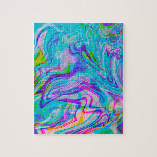 Psychadelic Liquid Colorful Abstract Pattern Blue Jigsaw Puzzle