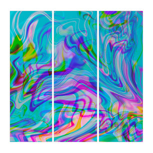 Psychadelic Liquid Colorful Abstract Pattern Blue Triptych