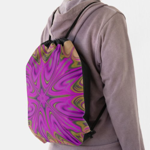 Psychadelic Liquid Colorful Abstract Purple Orange Drawstring Bag