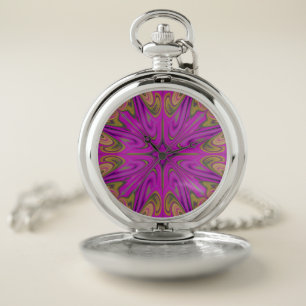 Psychadelic Liquid Colorful Abstract Purple Orange Pocket Watch