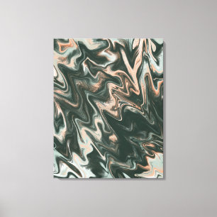 Psychadelic Marble Green Peach Liquid Art Paint Canvas Print