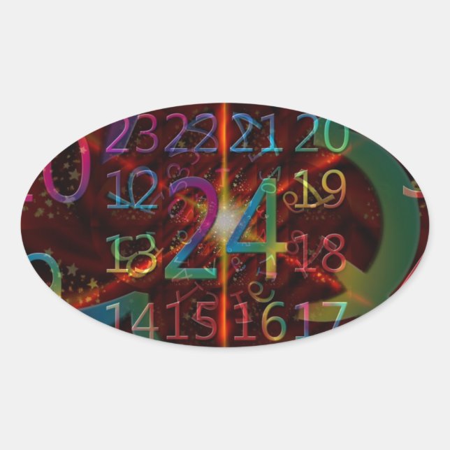 Psychadelic numbers pattern, mesmerising design oval sticker (Front)