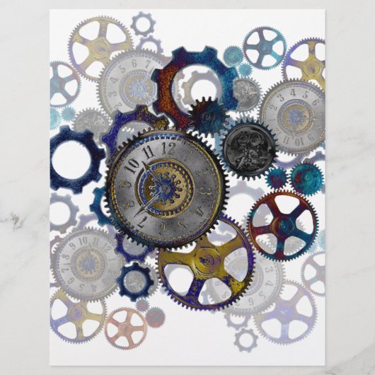 Psychadelic steampunk gears, cogs, clock face gift (Front)