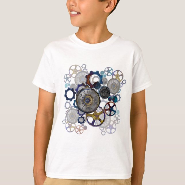 Psychadelic steampunk gears, cogs, clock face gift T-Shirt (Front)