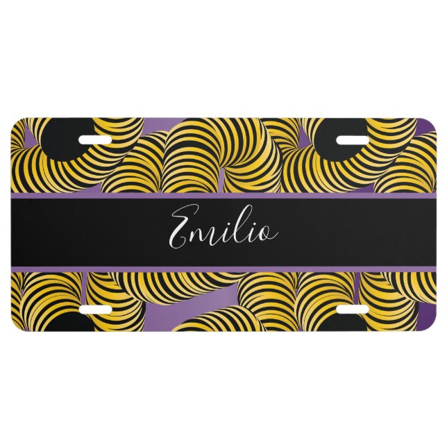 Psychadelic Trippy Yellow Black Name License Plate (Front)