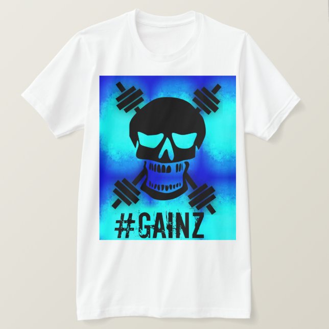 Psychdelic Blue Barbell Skull T-Shirt (Design Front)