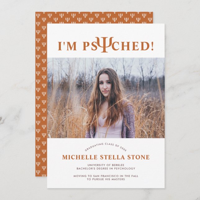 Psyched ψ Psychology Graduation Invitation (Front/Back)