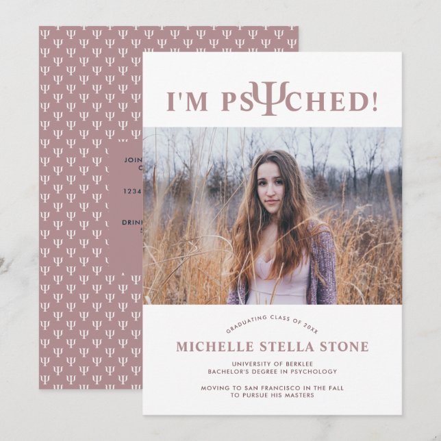 Psyched ψ Psychology Graduation Invitation (Front/Back)