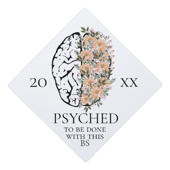 Psyched Brain With Flowers Graduation Cap Topper (Front)