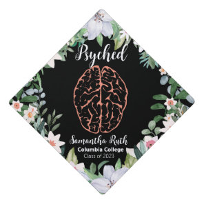 Psyched Psychology Floral Lily Wreath Custom name Graduation Cap Topper