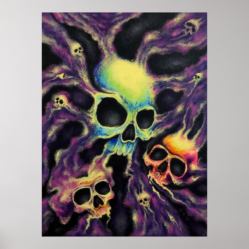 Psychedelia Skull Cluster Art Poster Print