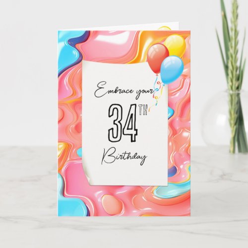 Psychedelic 3D Abstract for 34th Birthday  Card