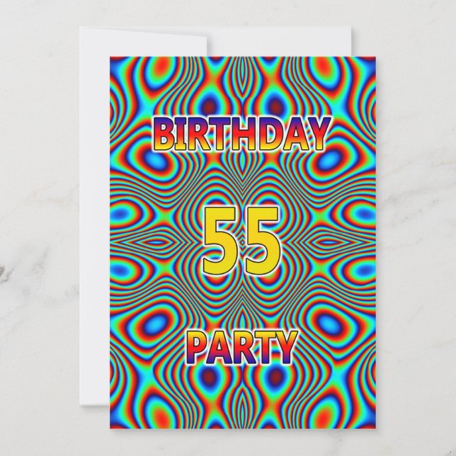 Psychedelic 55th Birthday party Invitation (Front)