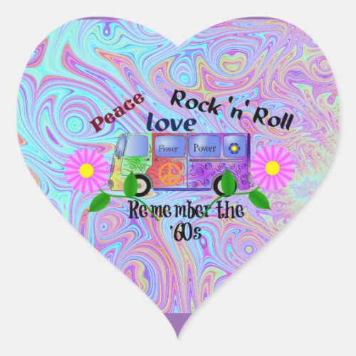 Psychedelic 60s__Peace Love Rock n Roll Heart Sticker
