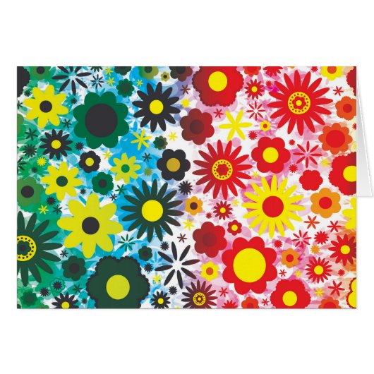 Psychedelic 60s Red Green Flowers Pattern Cards (Front Horizontal)
