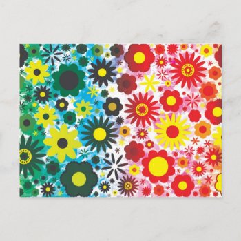 Psychedelic 60s Red Green Flowers Pattern Postcard by hippygiftshop at Zazzle