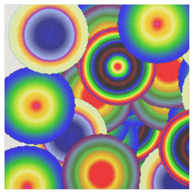 Psychedelic 60s retro rainbow colored circles fabric (Close Up)