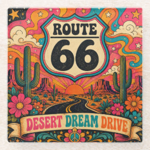 Psychedelic 70s Highway Trippy Mother Road Barware Glass Coaster