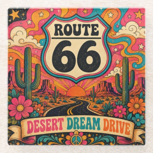 Psychedelic 70s Highway Trippy Mother Road Barware Glass Coaster