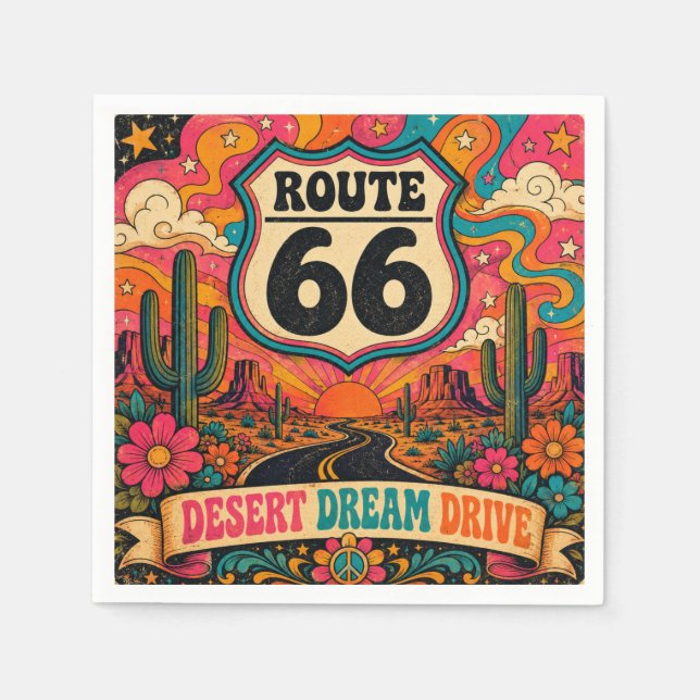 Psychedelic 70s Route 66 Trippy Highway Partyware Napkins (Front)