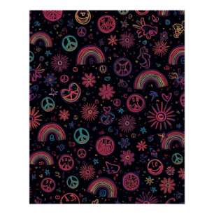Psychedelic 70s Wall Art Neon Daisies & Electric