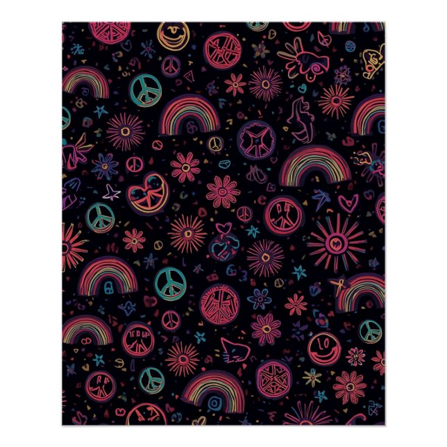 Psychedelic 70s Wall Art | Neon Daisies & Electric (Front)