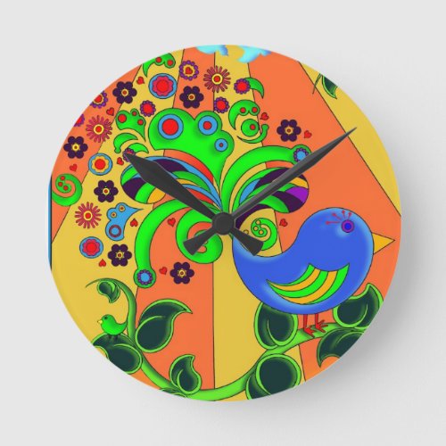 Psychedelic Abstract Bird Round Clock