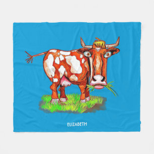Psychedelic Abstract Cartoon Colorful Funny Cow Fleece Blanket
