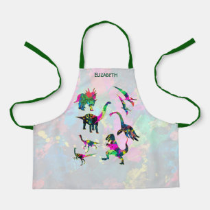 Psychedelic Abstract Colorful Dinosaur Silhouettes Apron