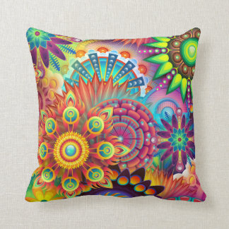 Psychedelic Abstract Colorful Floral Throw Pillow