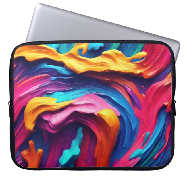 Psychedelic Abstract Colorful Paint Strokes Laptop Sleeve (Front)