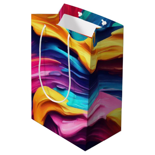 Psychedelic Abstract Colorful Paint Strokes Medium Gift Bag (Back Angled)