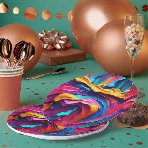 Psychedelic Abstract Colorful Paint Strokes Paper Plates