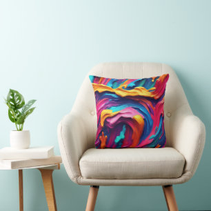 Psychedelic Abstract Colorful Paint Strokes Throw Pillow