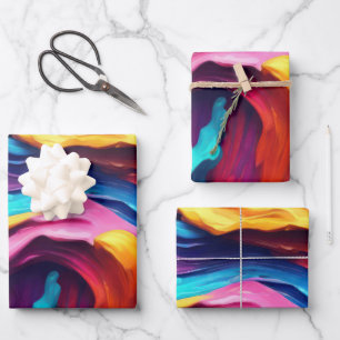 Psychedelic Abstract Colorful Paint Strokes Wrapping Paper Sheets