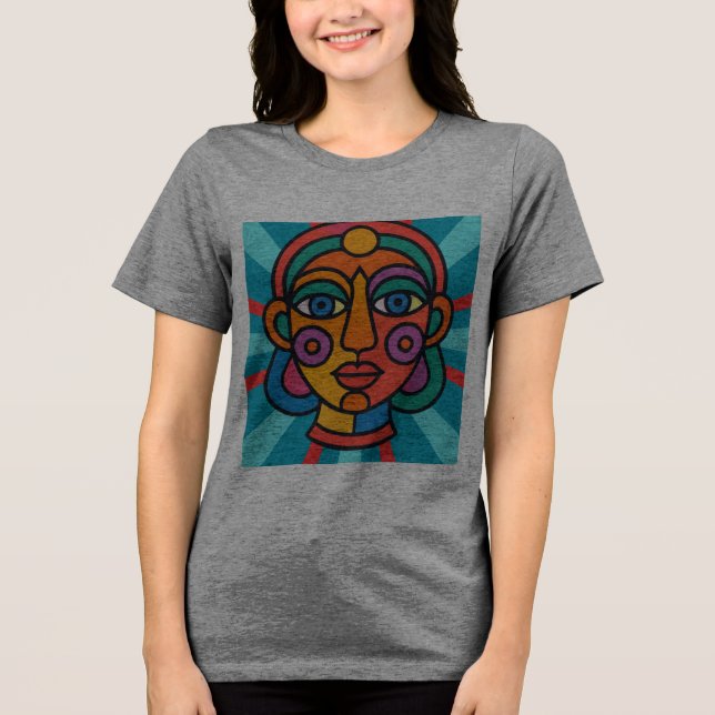 Psychedelic Abstract Face – 70s Surreal Geometric  Tri-Blend Shirt (Front)