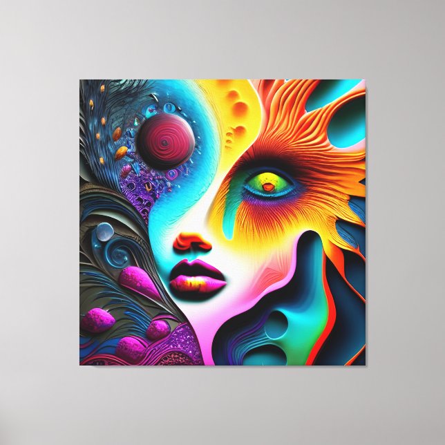 Psychedelic Abstract Face Vibrant Trippy  Canvas Print (Front)
