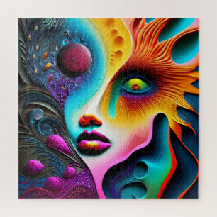 Psychedelic Abstract Face Vibrant Trippy  Jigsaw Puzzle