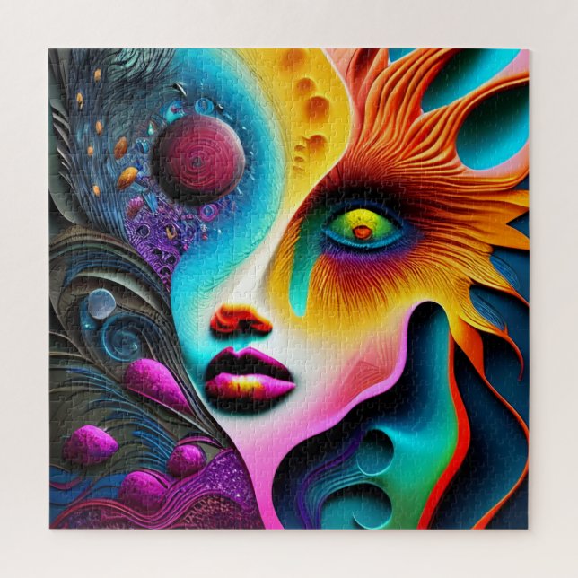 Psychedelic Abstract Face Vibrant Trippy  Jigsaw Puzzle (Vertical)