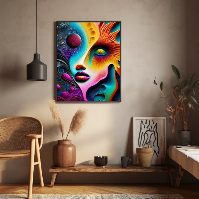 Psychedelic Abstract Face Vibrant Trippy  Poster (Creator Uploaded)