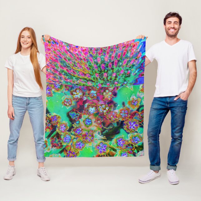 Psychedelic Abstract Groovy Purple Sedum Fleece Blanket (In Situ)