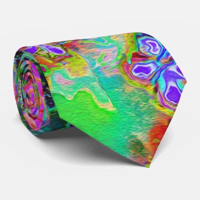 Psychedelic Abstract Groovy Purple Sedum Neck Tie (Rolled)