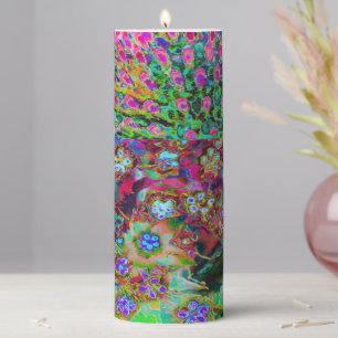 Psychedelic Abstract Groovy Purple Sedum Pillar Candle