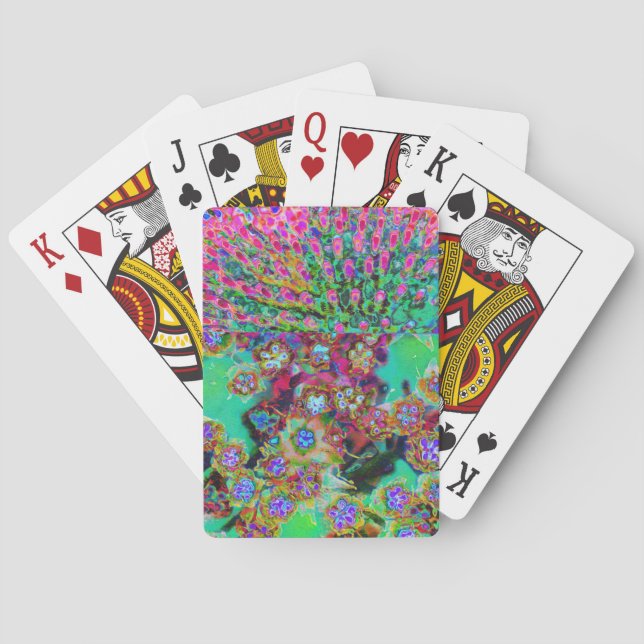 Psychedelic Abstract Groovy Purple Sedum Poker Cards (Back)