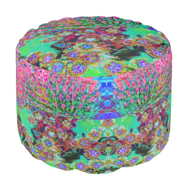 Psychedelic Abstract Groovy Purple Sedum Pouf (Angled Front)
